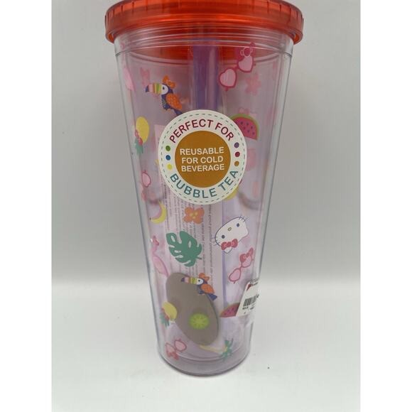 Hello Kitty Tropical Tossed Icons Plastic 24 Oz Boba Tumbler NEW - Picture 5 of 7